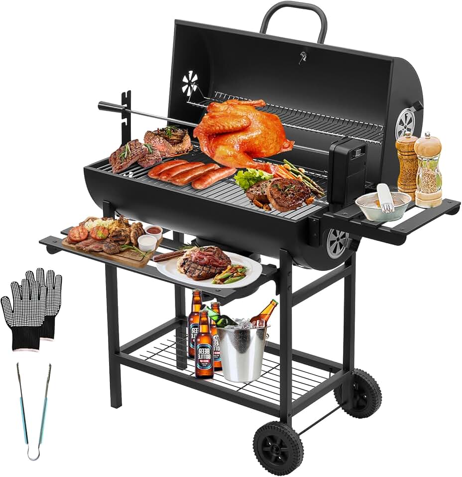 jardinite - Grill XXL - dimensions généreuses - couvercle, thermomètre, tiroir à cendres, gants, évent réglable, grill poule