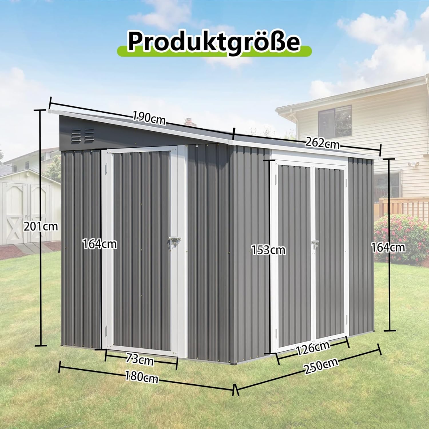 Abri de jardin métal galvanisé 6x8 FT, toit incliné, marron, spacieux