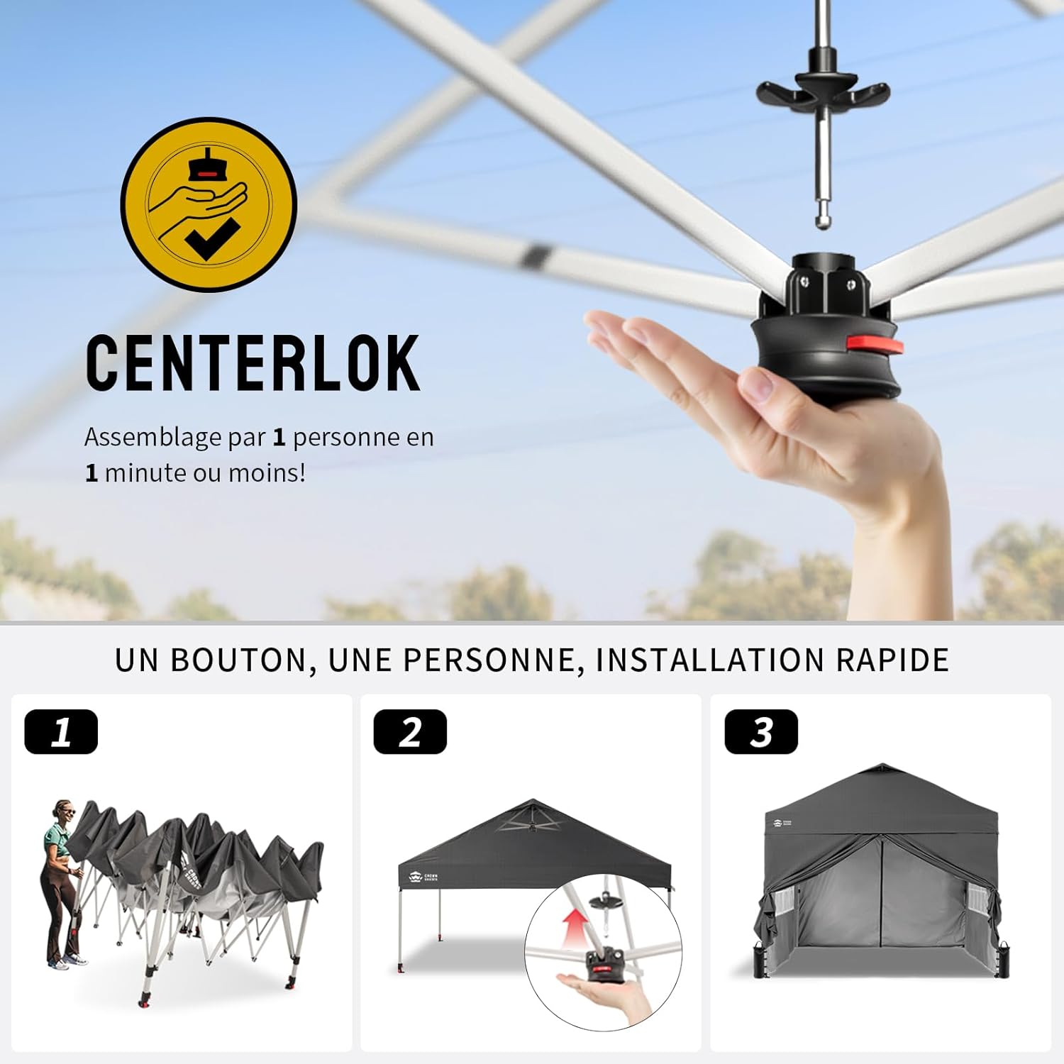 jardinite Tonnelle Pliante 3x3 Imperméable, Barnum Pliant de Jardin Exterieur, Pop-Up Gazebo avec Sac de Rangement, UPF 50+, avec 4 Parois Latérales Amovible, 4 Sac de Sable, Gris
