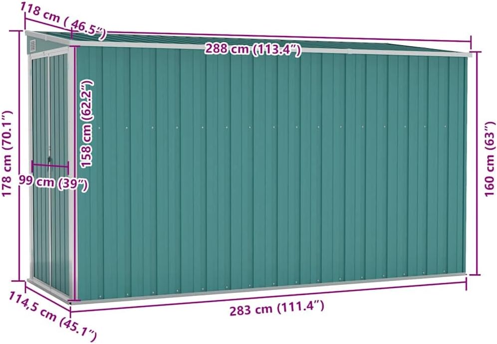jardinite Abri de Jardin Mural Vert 118x288x178 cm 