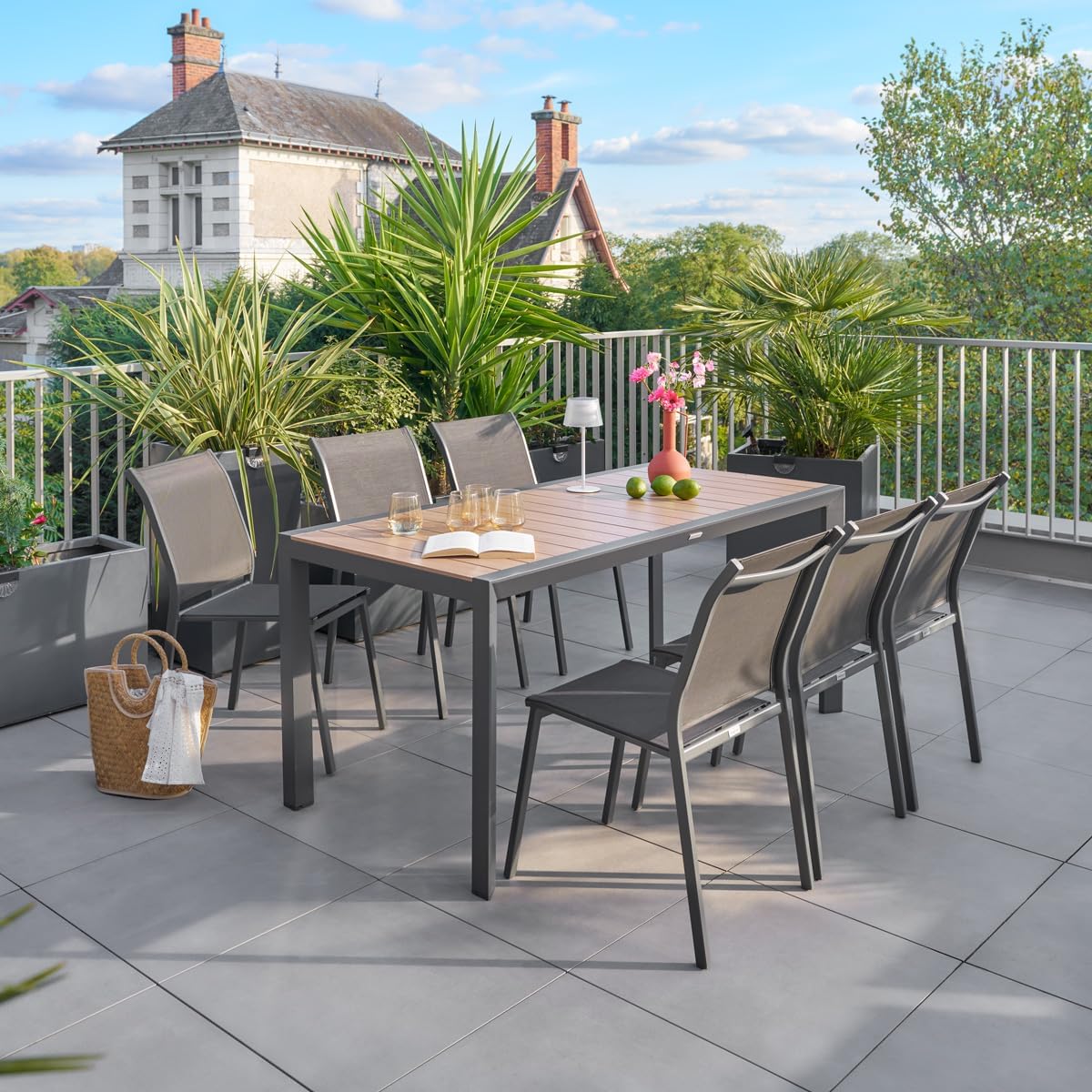 jardinite - Evasion 6 places - Effet bois honey, graphite - Aluminium