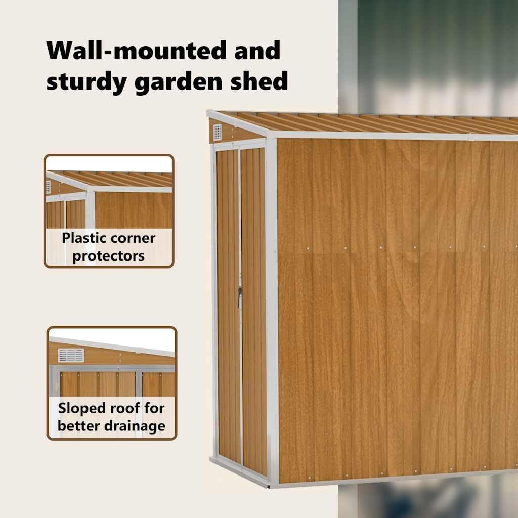 jardinite Abri de Jardin Mural Marron 118 x 382 x 178 cm Acier galvanisé,Structures extérieures, Cabanes & abris de Jardin,316232