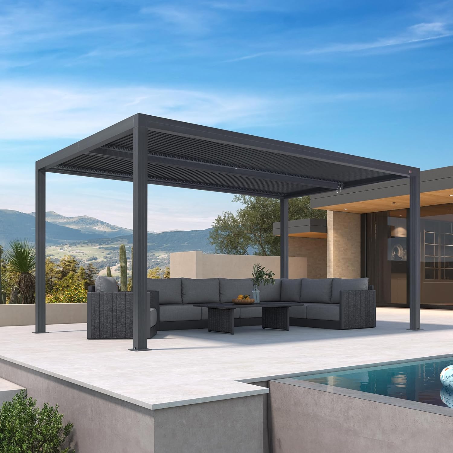 jardinite - pergola bioclimatique aluminium 4,8x3m orientable, 14,4m²