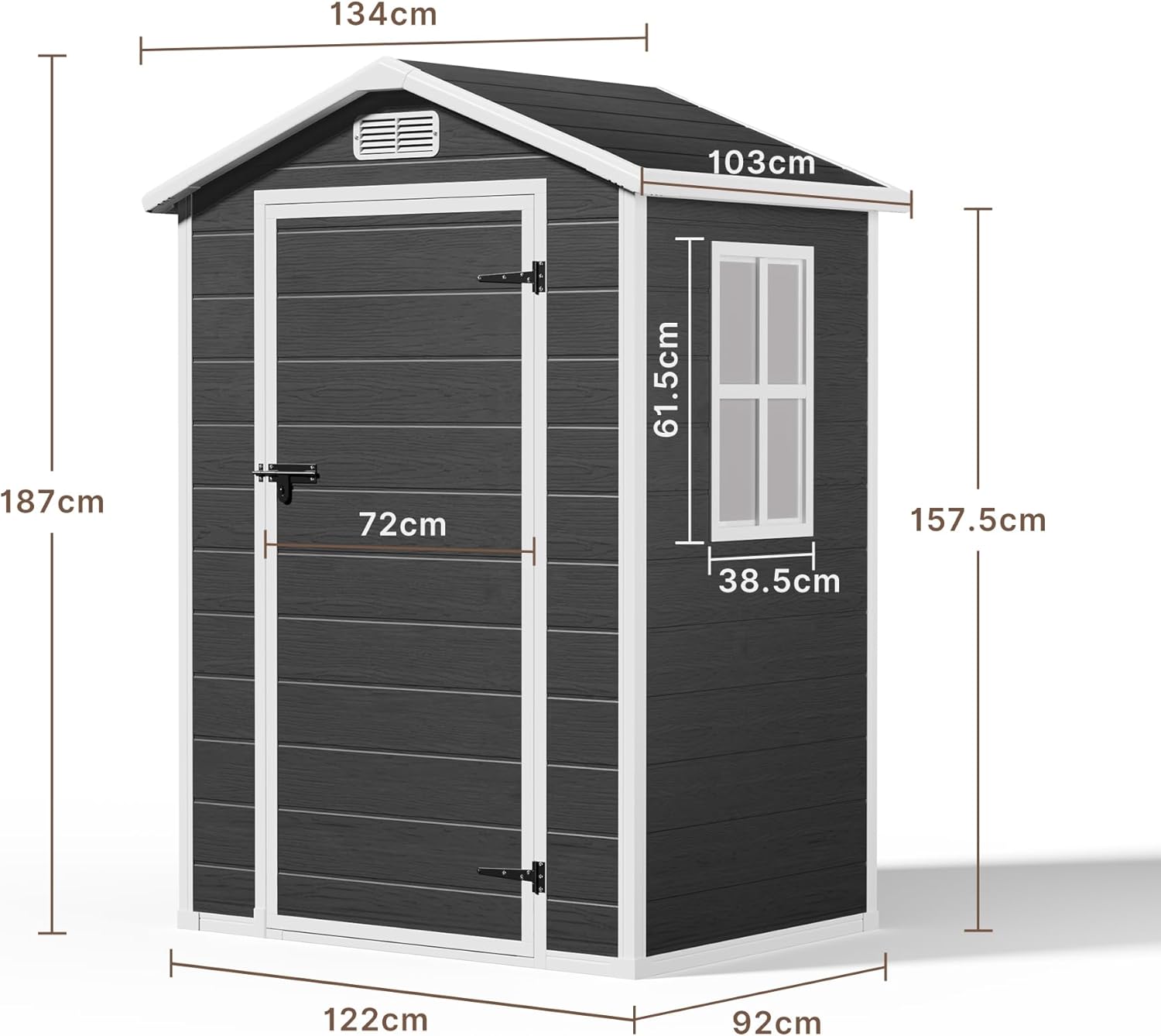 Abri de jardin résine - 122x92x187 cm - fenêtre, aération, verrouillable