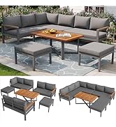 Ensemble Salon de Jardin Extérieur 7-8 Personnes, Mobilier D'exterieur Resin Tressée avec Table B...
