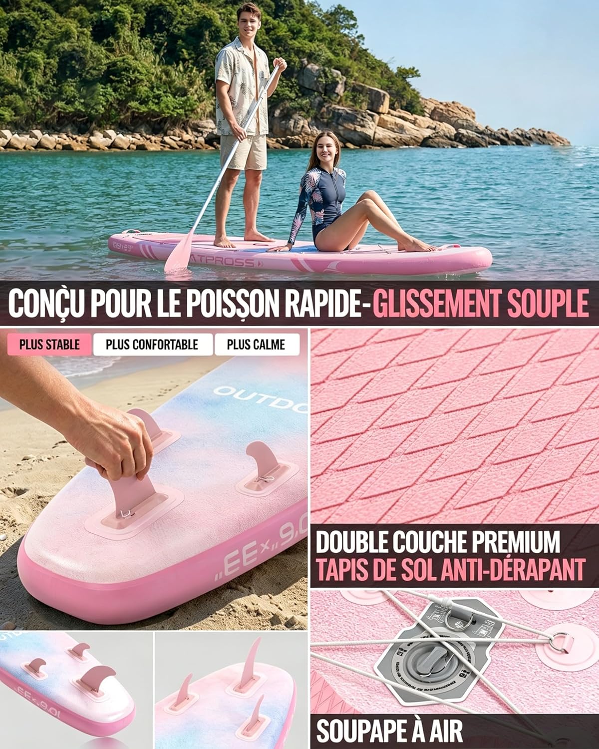 Stand Up Paddle gonflable adulte 320x84cm 2 personnes charge 200kg