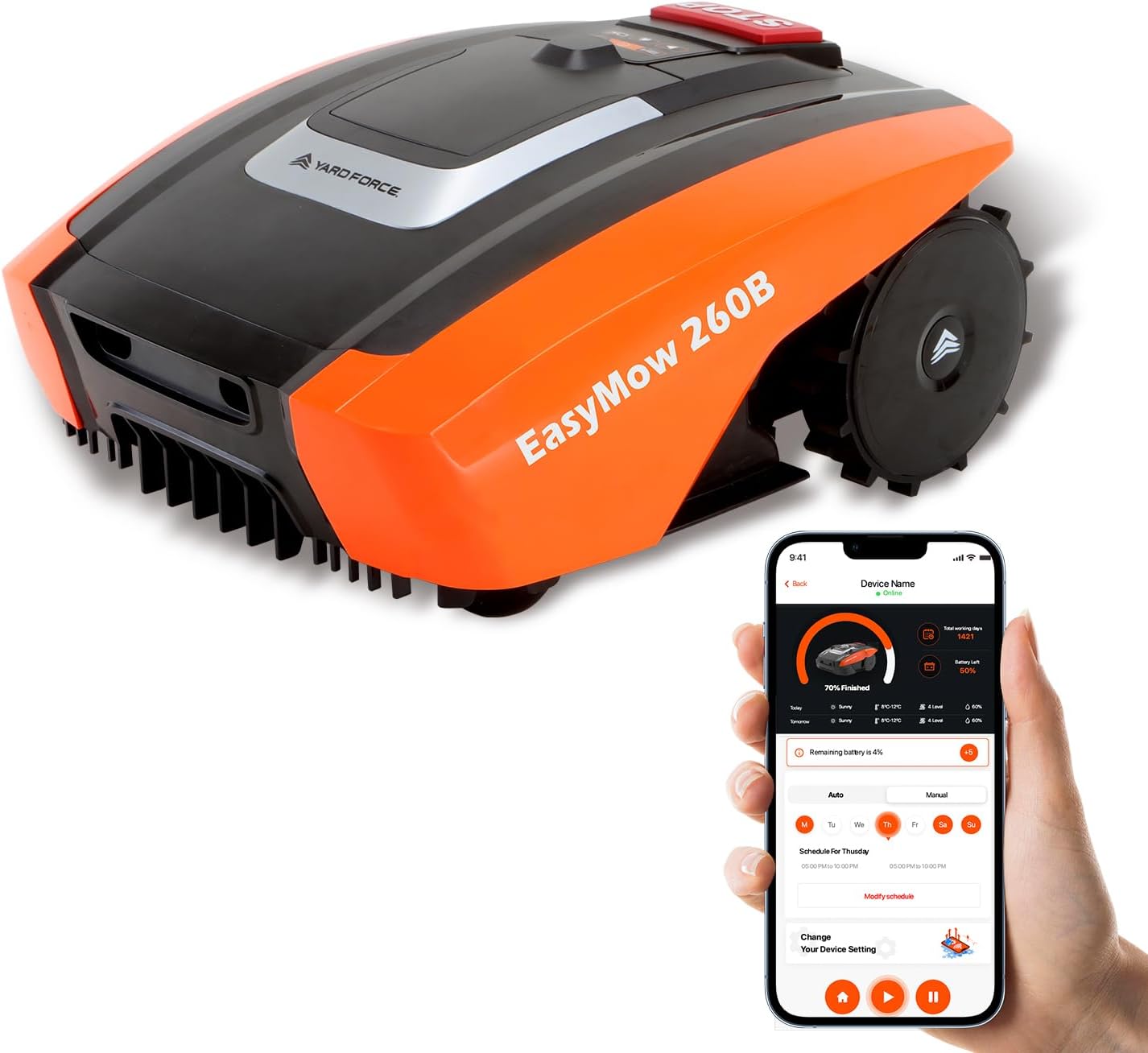 jardinite - Easymow 260B - 260m² - robot tondeuse, noir/orange