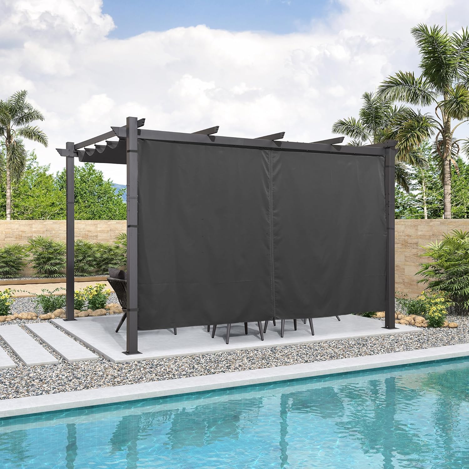 jardinite - pergola aluminium série 4x3m rideau toit coulissant gris