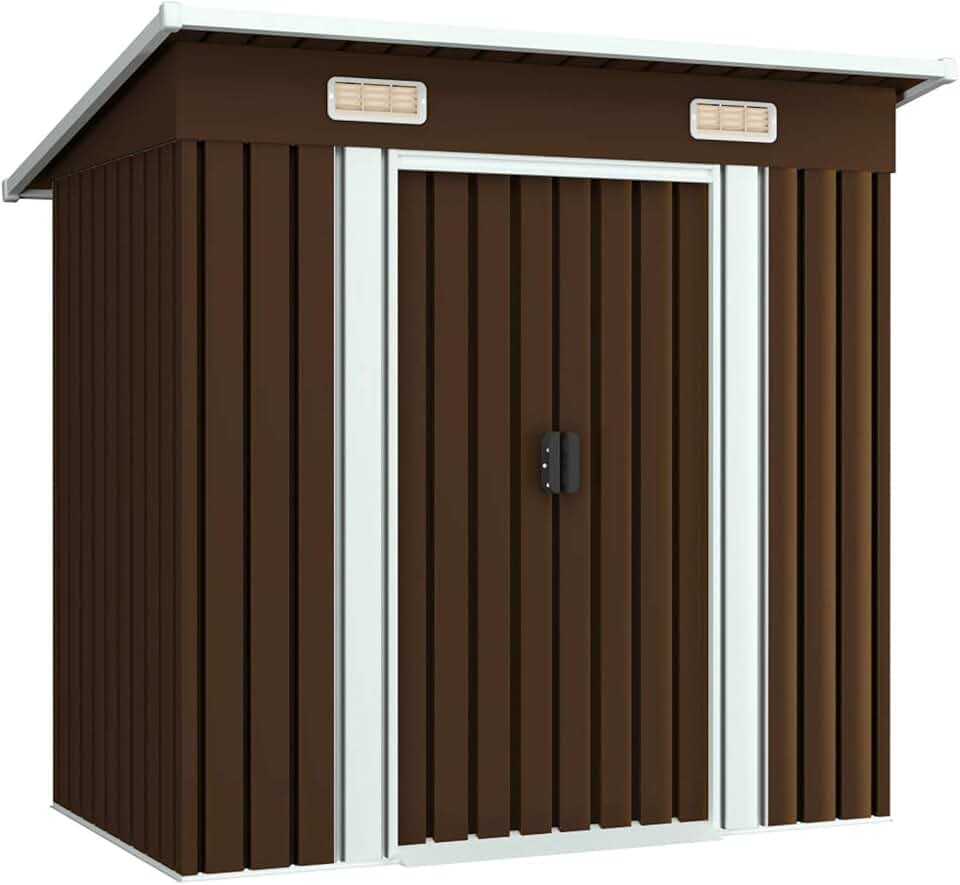 jardinite Abri de Stockage pour Jardin Marron 194x121x181 cm Acier,Armoire De Jardin Exterieur,Abri De Jardin,Meuble Exterieur Rangement