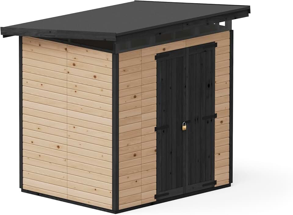 jardinite Abri de Jardin Strongbox L - Robuste Cabane à Outils en Bois avec Fondations Imprégnées et Toit en Plastique Extra-Résistant, 203x163 cm, Marron