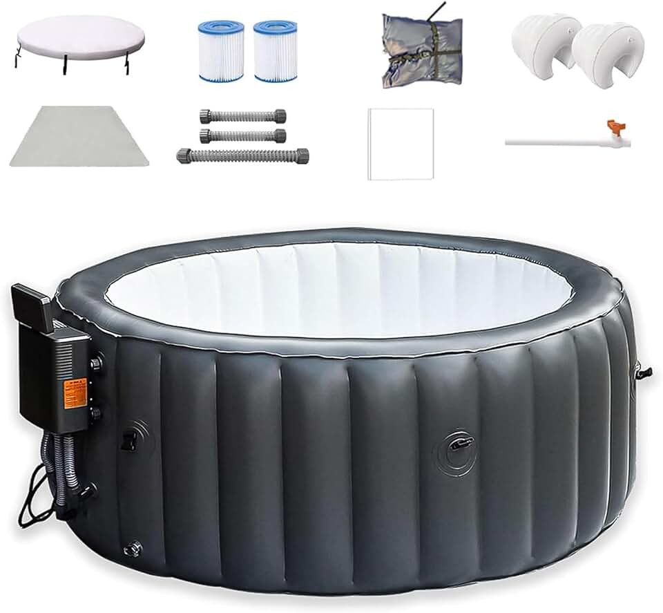 Spa Gonflable, Spa Extérieur, Spa Portable, Chauffe Jusqu'à 42°c/104°f, 150 Jets d'air, 3-4 Personnes, avec Filtration par Recirculation, pour Patio, Jardin Et Extérieur