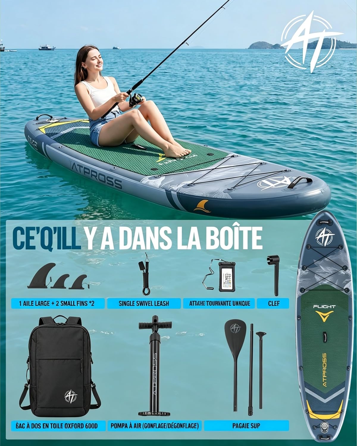 Stand Up Paddle Gonflable Adulte avec Siège Kayak & Accessoires, 320x84cm Planche de Sup Extra Large pour 2 Personnes, Charge 200kg, Kayak Gonflable 2 Places Stable et Antidérapant pour Surf