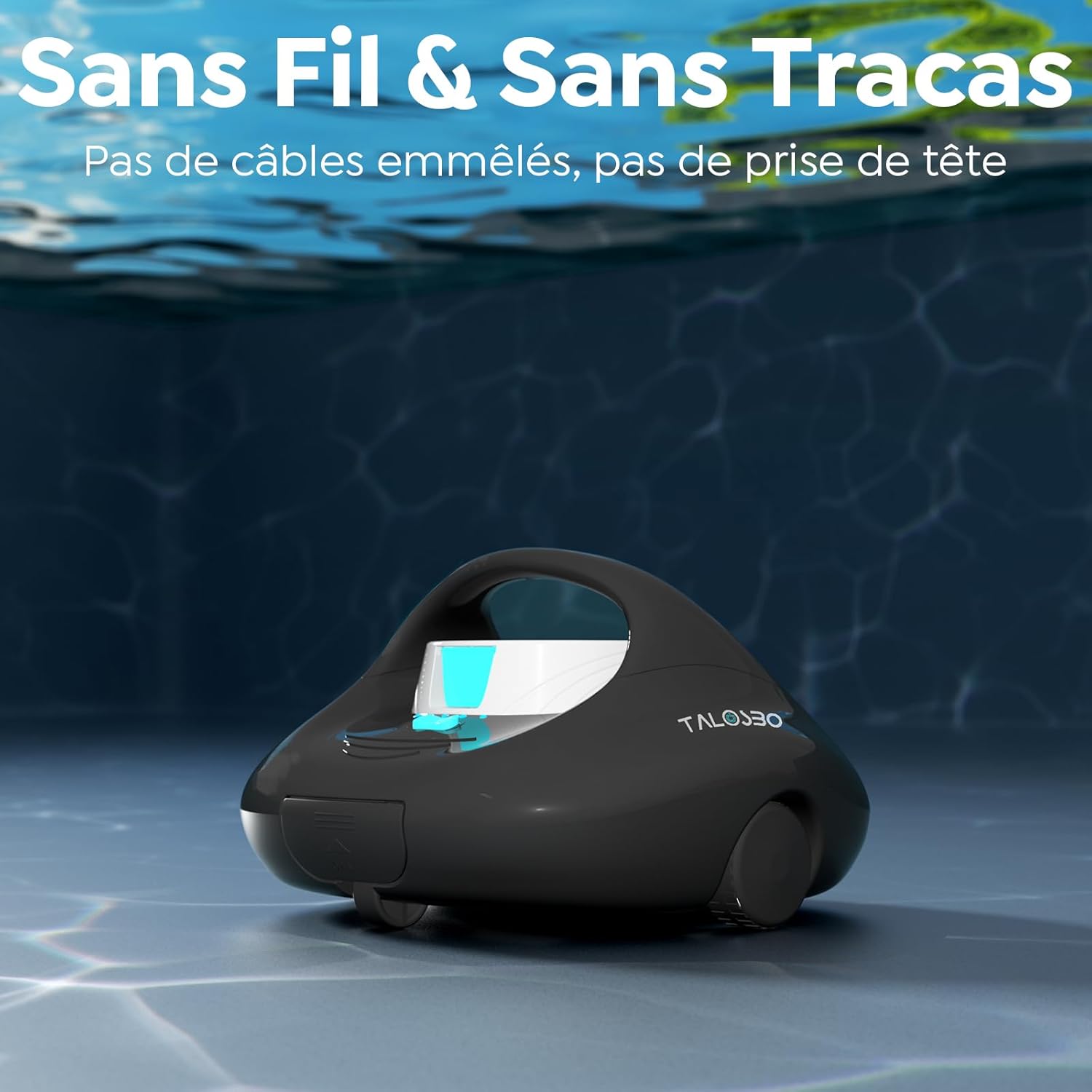 Pleco - Se Robot Piscine - 130 min, charge rapide, double moteur - nettoyage sans fil