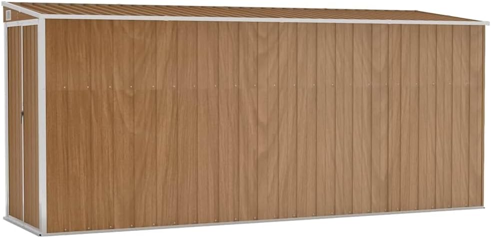 Abri de jardin mural en acier galvanisé, brun, 118x382x178 cm, robuste, 47.9KG