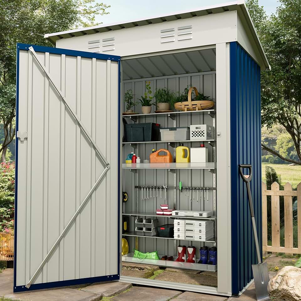 Abri de jardin - métal compact - 152x91 cm - toit incliné, portail verrouillable