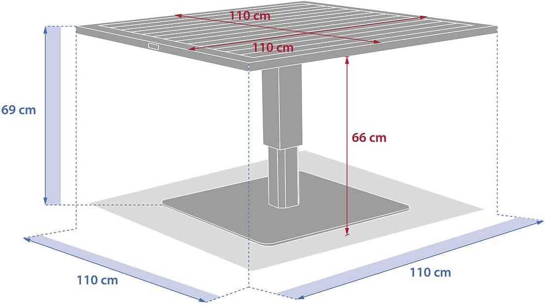 jardinite - Salimia - table carrée relevable 110x110x69cm - aluminium