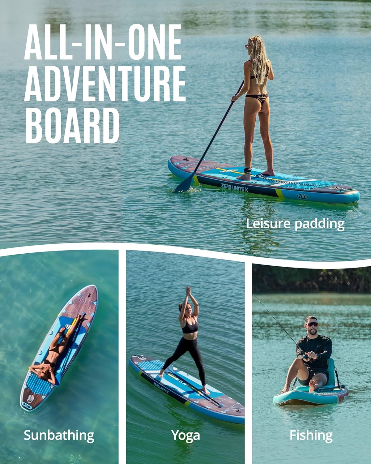 ZLX Paddle Gonflable 350 x 89 cm Extra Large Sup | Planche Stable Antidérapante, Aileron Amélioré, Accessoires Premium, Sac & Pompe Haute Pression, pour Adultes Tous Niveaux avec Siège Gonflable
