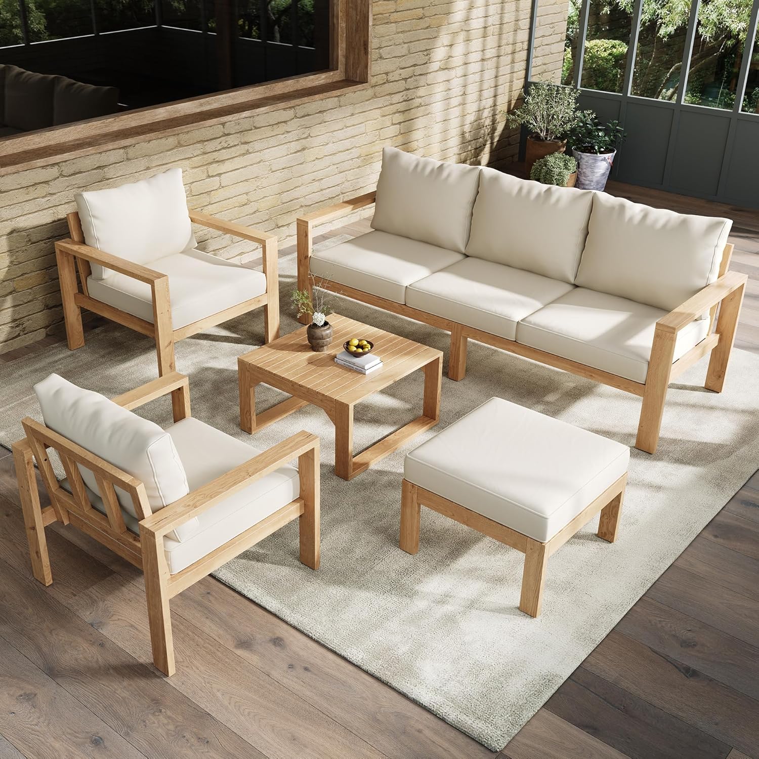 Canapé de jardin 4-6 places, acacia, modulable, table basse, fauteuils