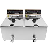 jardinite Friteuse électrique, 6L+6L commerciale friteuse avec valve de vidange, acier inoxydable, ...