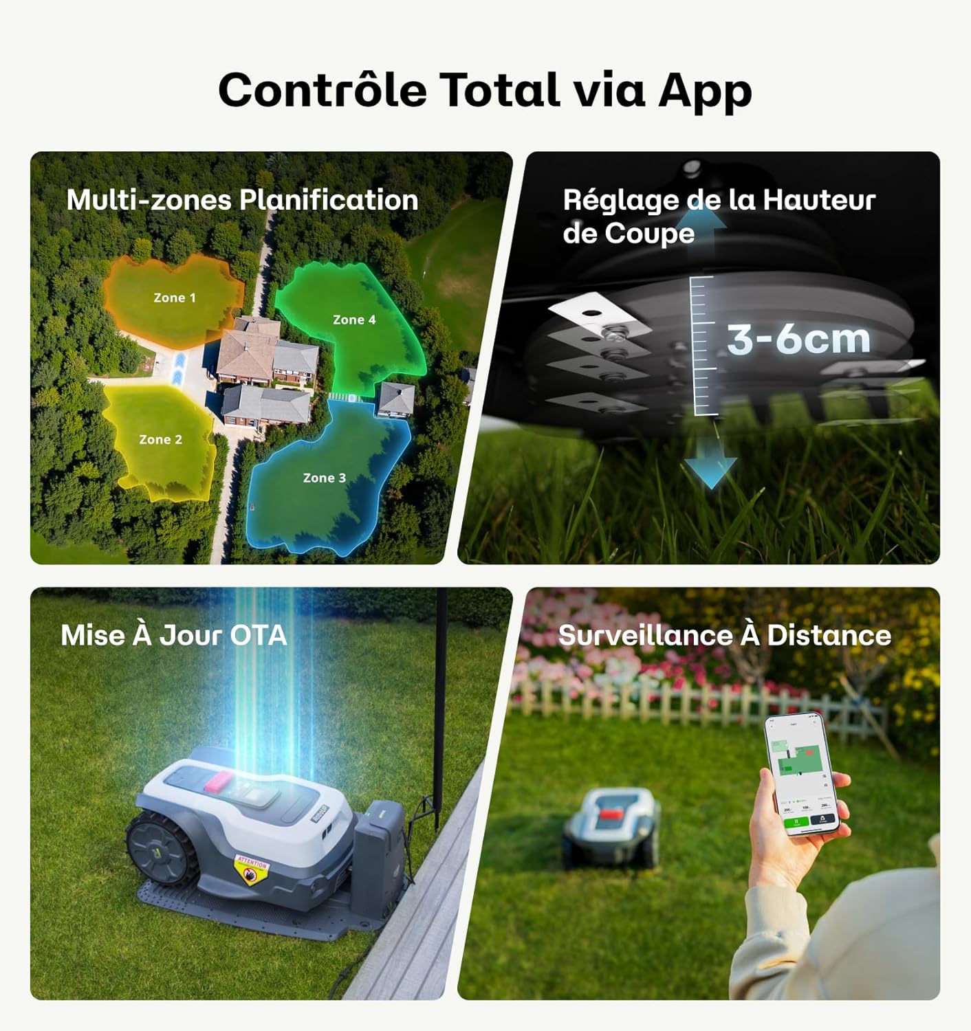 Robot Tondeuse - sans fil, gestion multizone, évitement obstacle - 800㎡ - T600