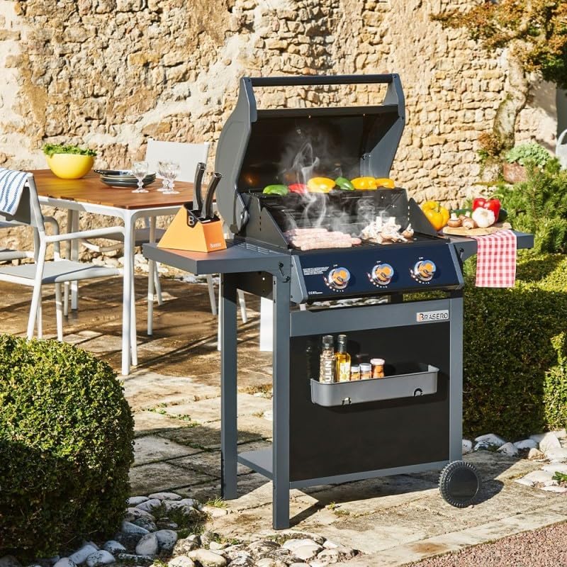 Favex - Spring II - barbecue gaz 3 brûleurs 9,95 kW, mixte grille & plancha, EASY CLEAN, tablettes rabattables, jusqu'à