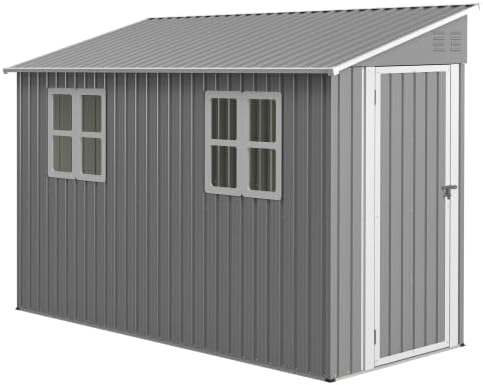 Abri de jardin métal - design adossé 1,2x3m, portes, fenêtres, kit de sol