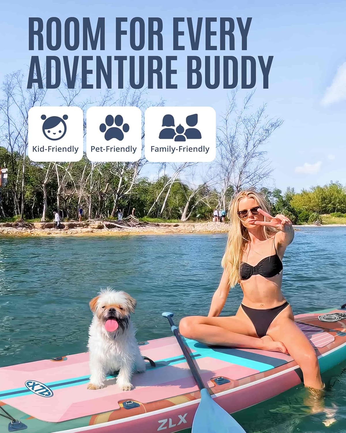 ZLX Paddle Gonflable 350 x 89 cm Extra Large Sup | Planche Stable Antidérapante, Aileron Amélioré, Accessoires Premium, Sac & Pompe Haute Pression, pour Adultes Tous Niveaux avec Siège Gonflable