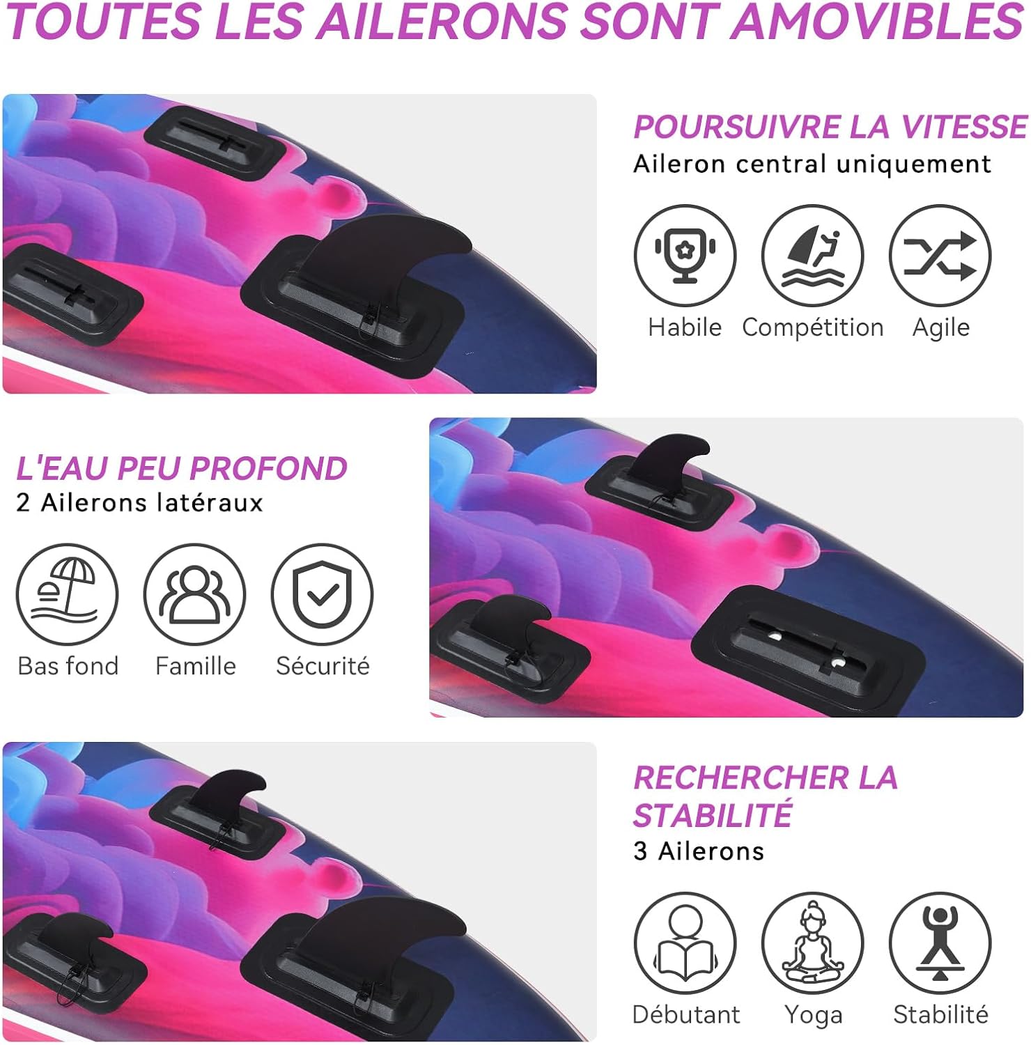 jardinite - Paddle gonflable 320/335 cm - 2 places, siège kayak, pagaie, pompe, 150 kg