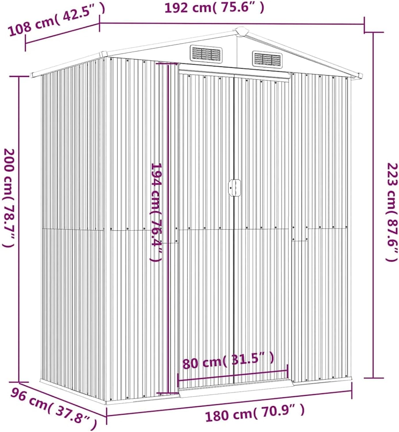 Abri de jardin extérieur - acier galvanisé marron, 192x108x223 cm, rangement robuste