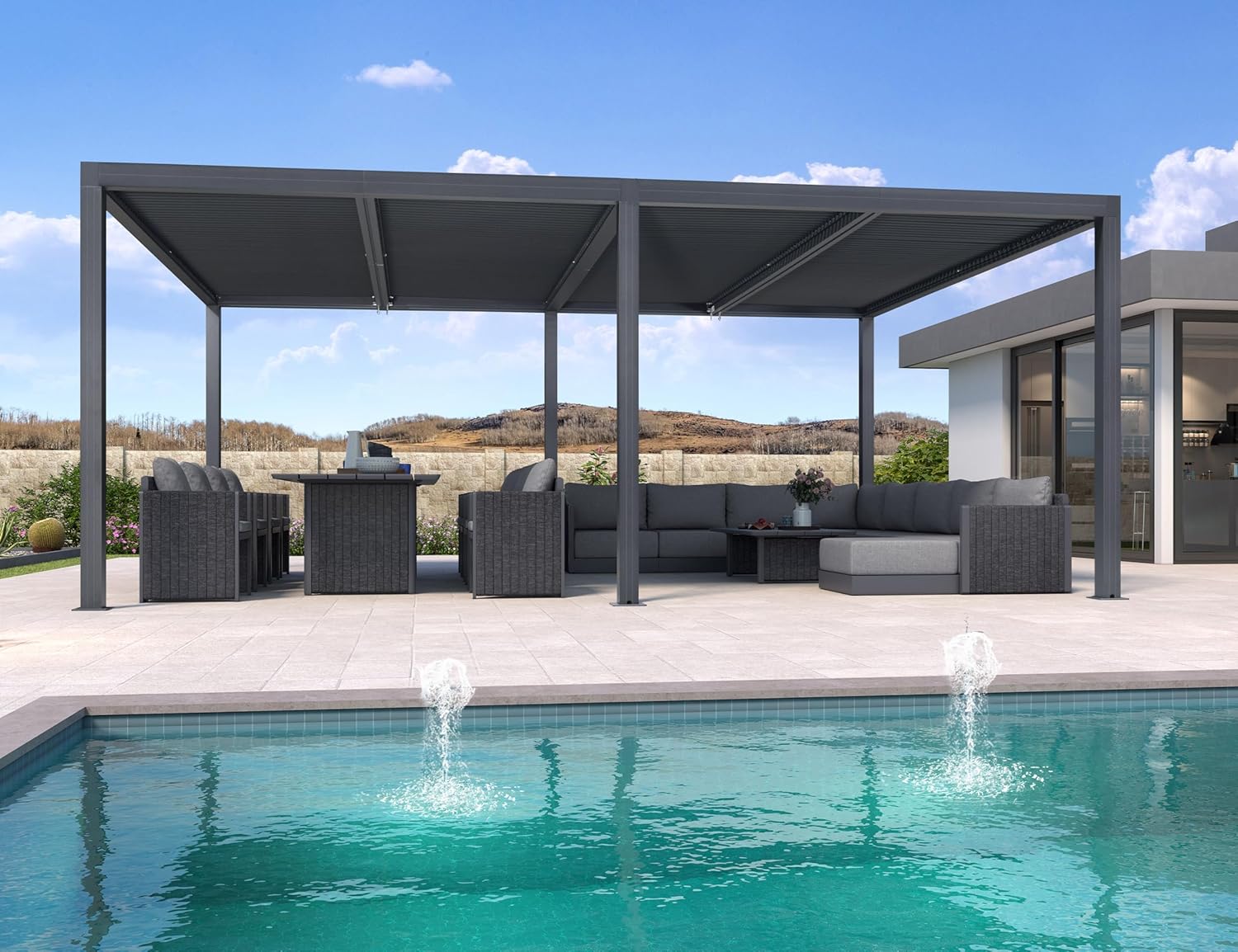 jardinite - pergola bioclimatique - 6x4,24m aluminium, lames indépendantes