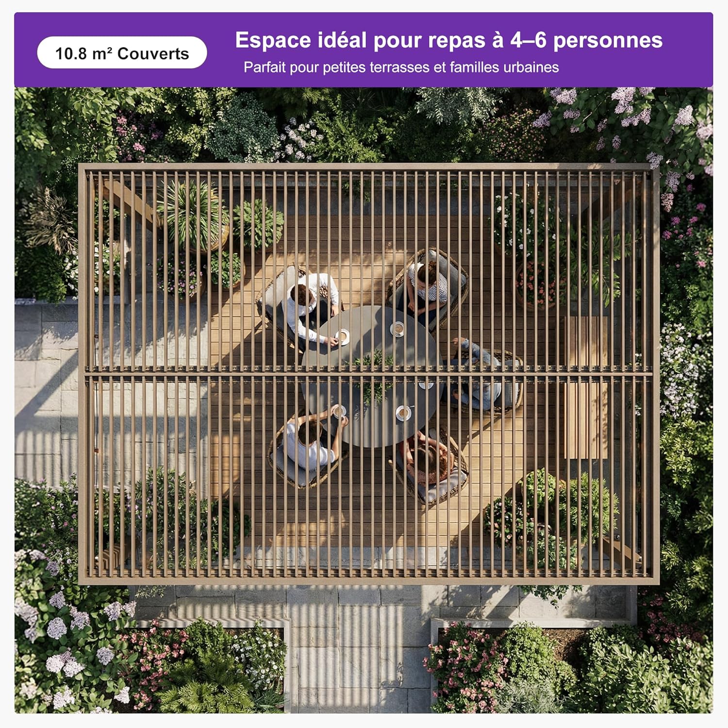 jardinite - pergola bioclimatique LED - 3x3,65m - alu, lames orientables, étanche