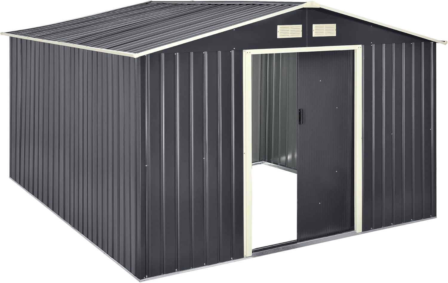 jardinite Abri de Jardin 15 m³ Robuste Cabane de Stockage Extérieur Cabane à Outils Toit à Pignon Tôles en Acier Galvanisées Gris Foncé