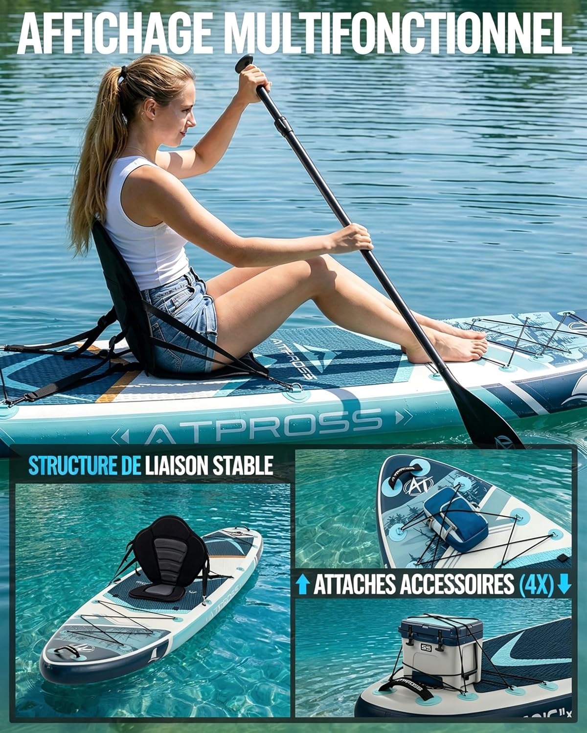 Stand Up Paddle gonflable adulte, 320x84cm, 2 places, 200kg, kayak avec siège