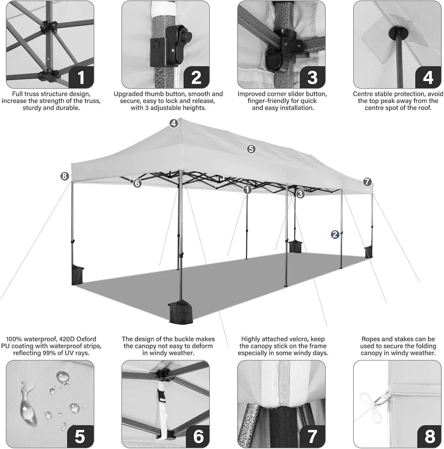 TOOLUCK - Tente pop-up robuste 3 x 76 cm, UPF50+, imperméable, sac à roulettes