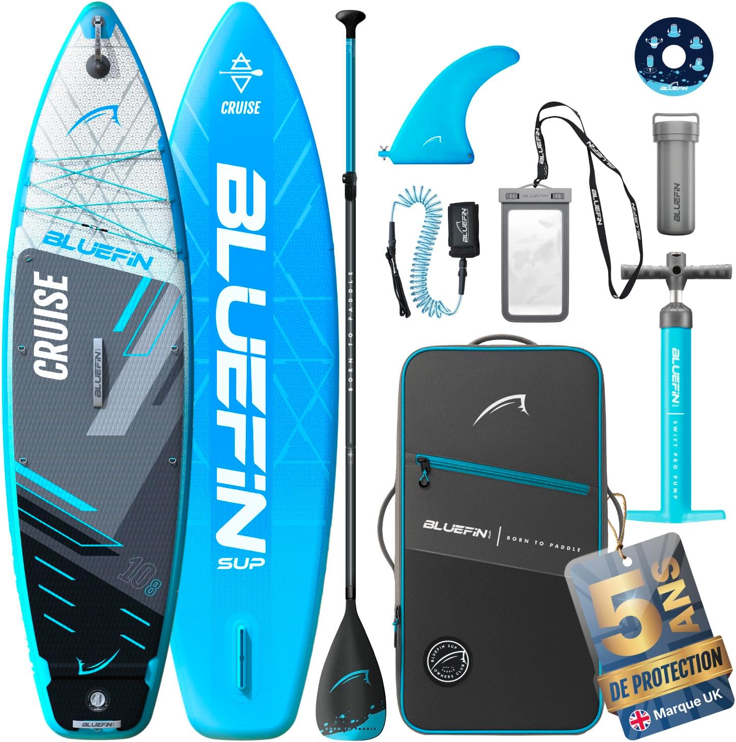 Bluefin Cruise - Planche de Paddle Gonflable 10'8 - Pack Sup de qualité supérieure et Accessoires - Planche de Paddle Sup antidérapante et légère - Planche de Paddle Sup Polyvalente de 15,2 cm