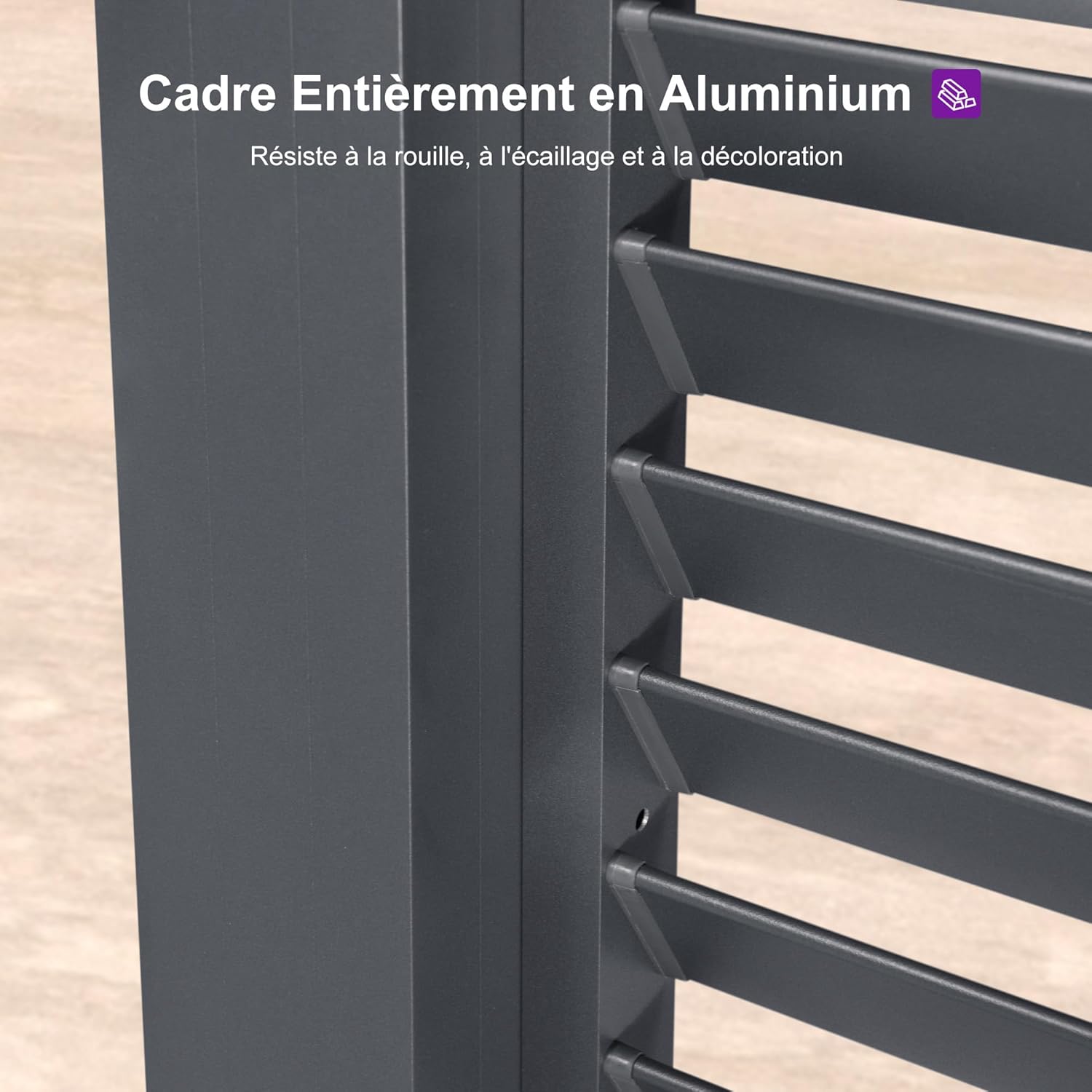 jardinite - Pergola bioclimatique 6x3,68m alu, lames orientables, persienne fixe