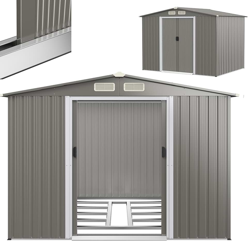 jardinite - Abri de jardin acier 260x206,5x108cm, double porte, toit appentis, KX7293PK+FR