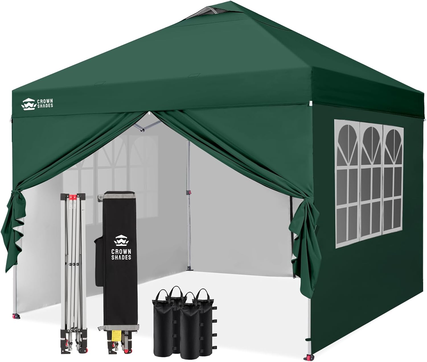 jardinite Tonnelle Pliante 3x3 Imperméable, Barnum Pliant de Jardin Exterieur, Pop-Up Gazebo avec Sac de Rangement, UPF 50+, avec 4 Parois Latérales Amovible, 4 Sac de Sable, Vert Forêt