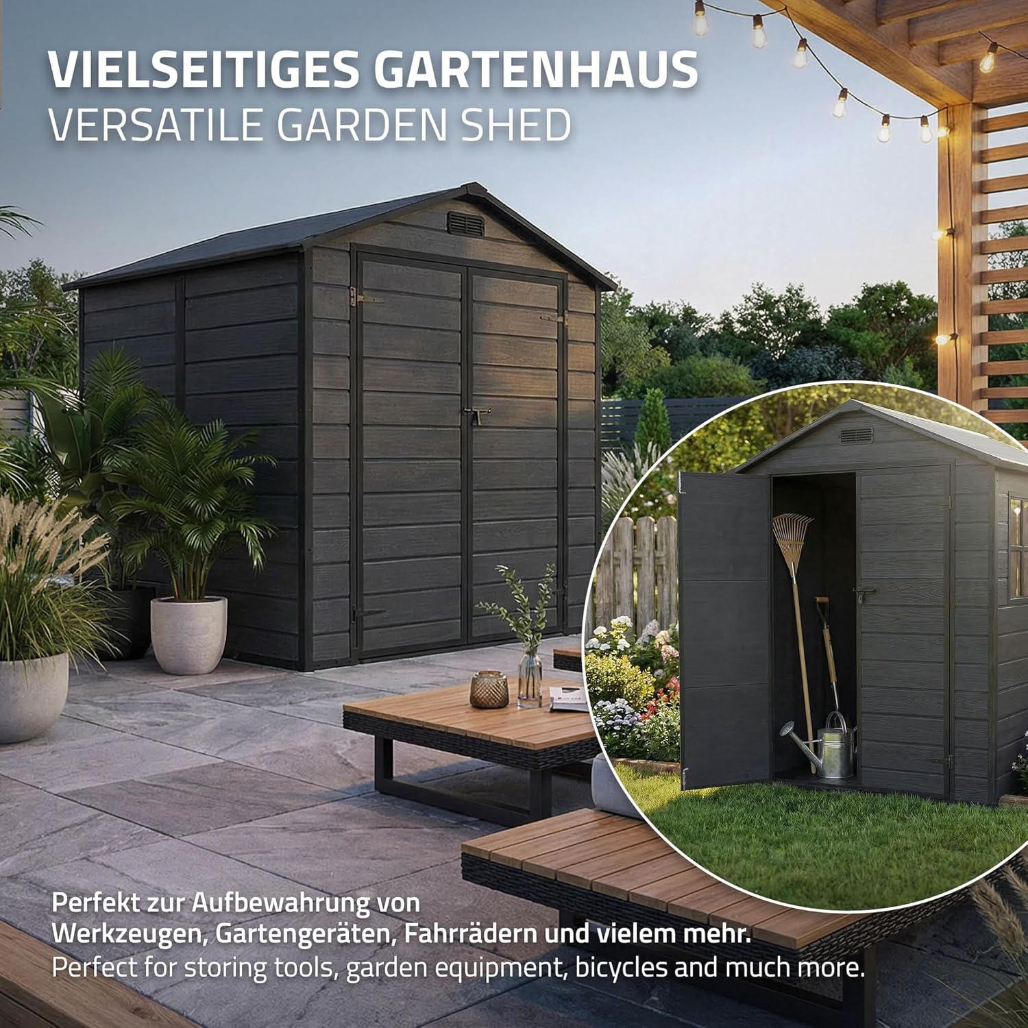 jardinite - Abri de jardin résine 151x182x220 cm double porte, 5m³, fenêtre, ventilation
