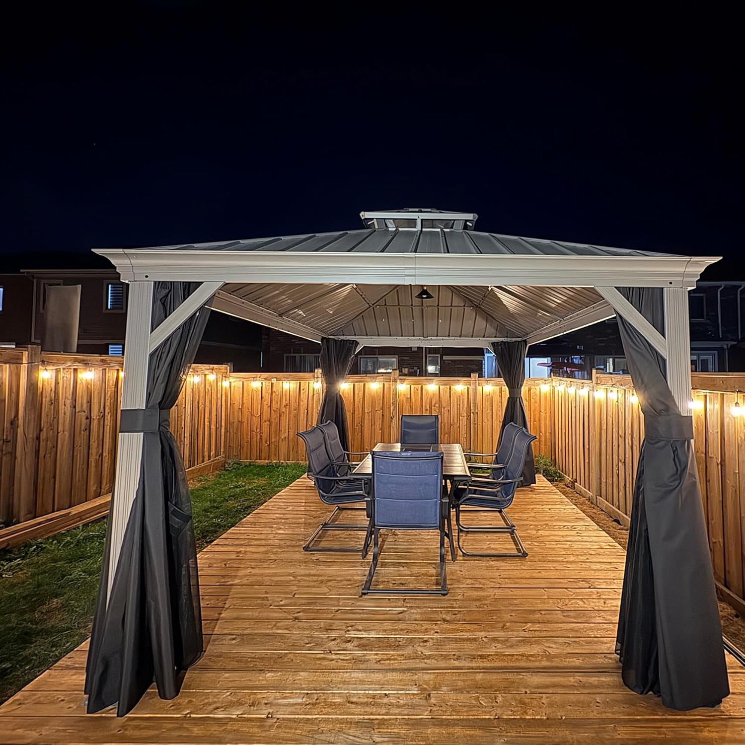 jardinite - tonnelle extérieur - 3 x 4,25 m - alu double toit, rideaux, LED