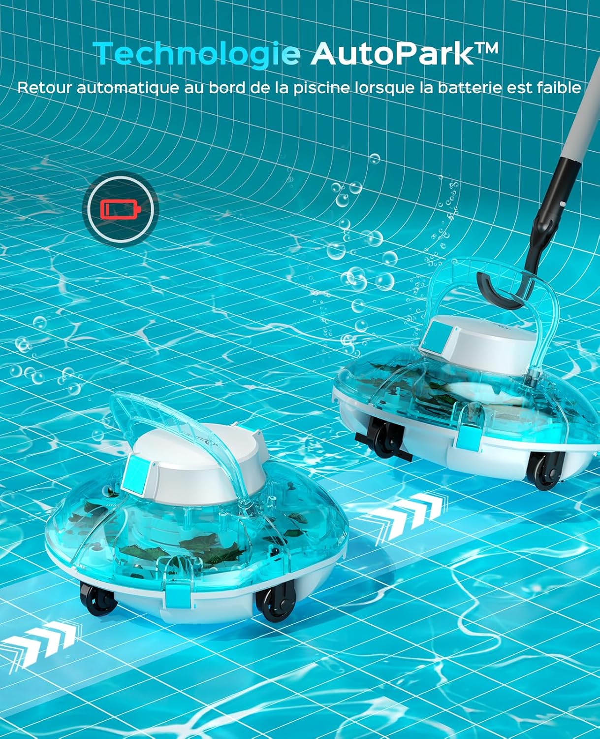 WINNY - 200 Robot Piscine - 60m² - sans fil, autonomie 75min, double filtration