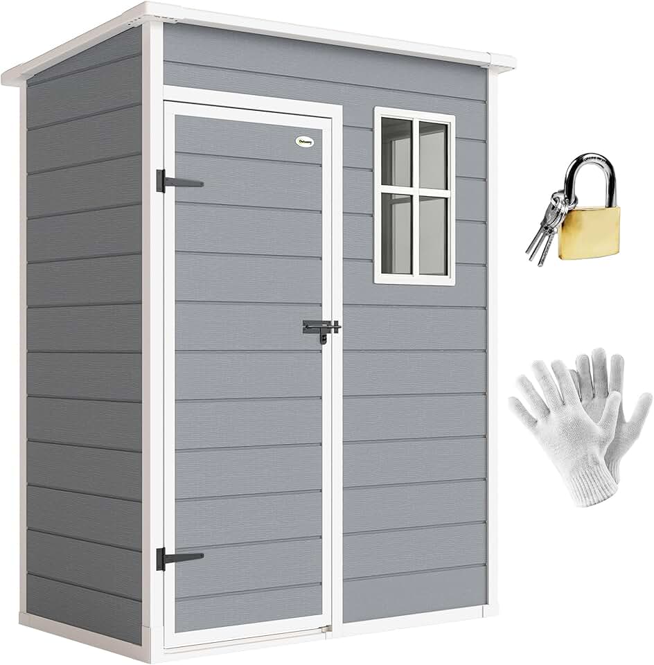 Abri de Jardin 1,14 m² - Porte verrouillable, aération et fenêtre - 151Lx92lx193H cm - Plastique, Gris - YJD1