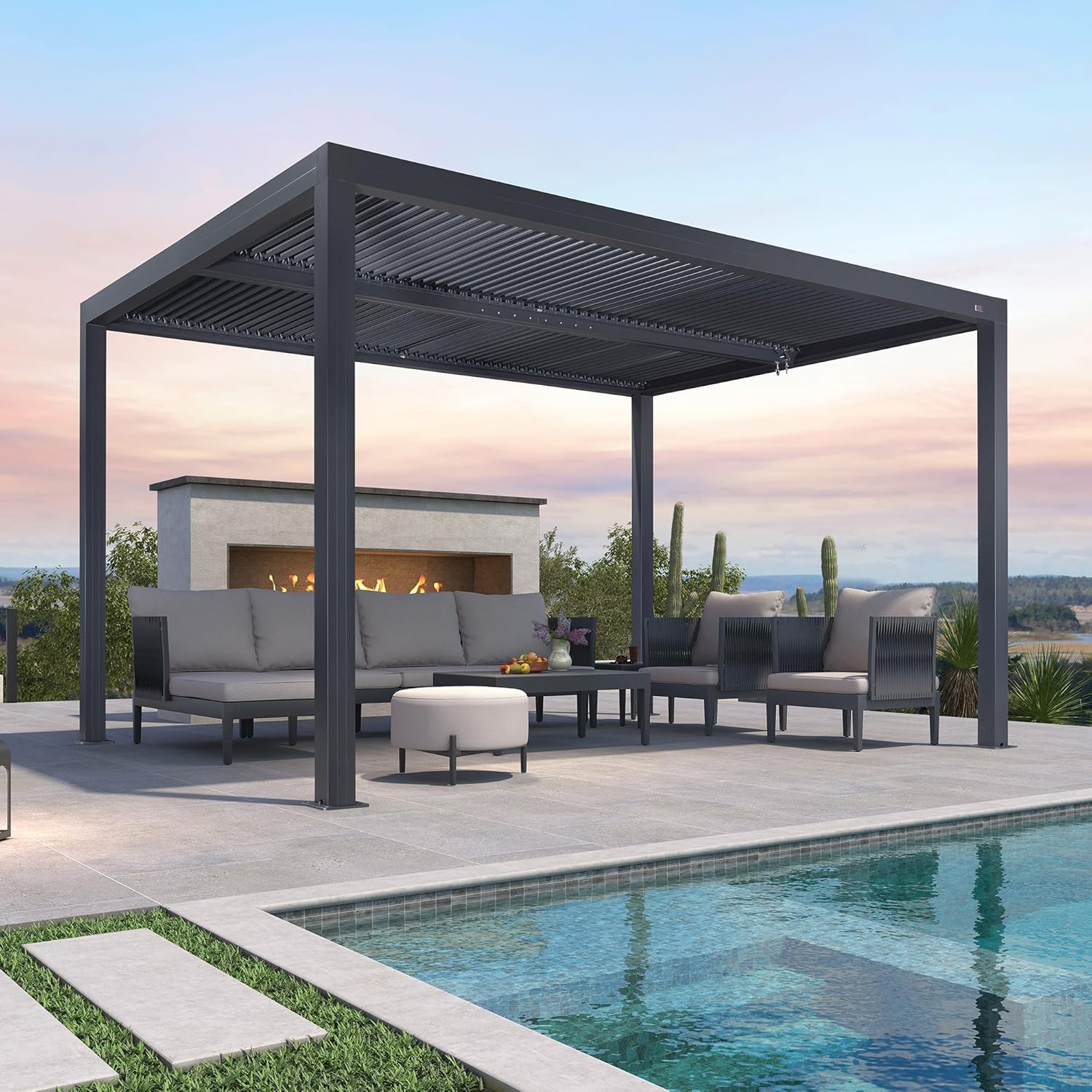 jardinite - Pergola bioclimatique 4x3,3m - alu, lames orientables, 13,2m²