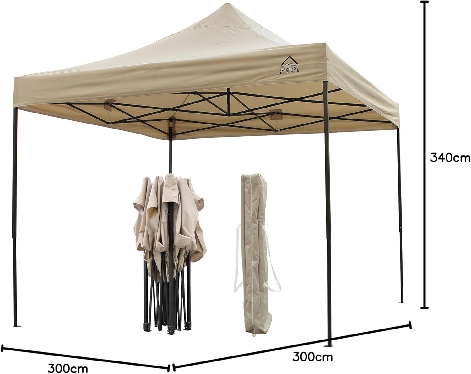 jardinite | Tonnelle Pliante 3x3m | Matériaux Robustes, Entièrement Étanches et de Haute Qualité (Beige)