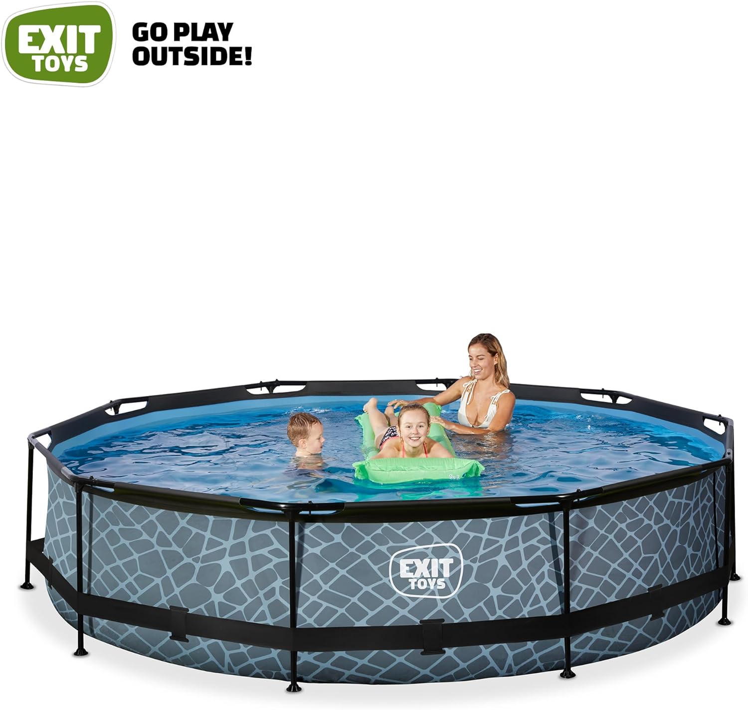 jardinite Piscine Tubulaire Stone - ø360x76cm - Piscine Hors Sol Ronde Grande avec Pompe Filtrante à Cartouche - Entrée Basse - Idéal pour Les Jeunes Enfants - Cadre Stable - Design Unique - Gris