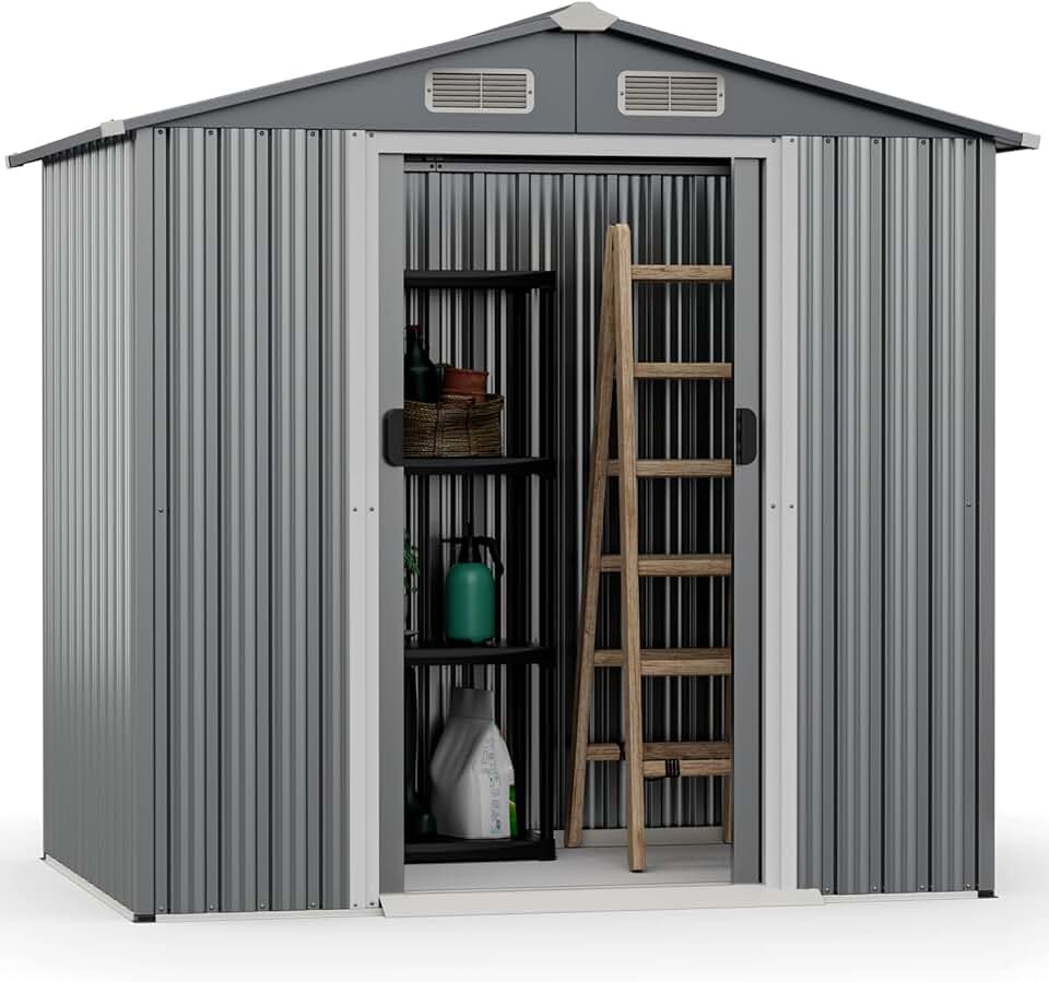 jardinite - Abri jardin métal galvanisé - 3,7m³ - double porte, aération, rampe