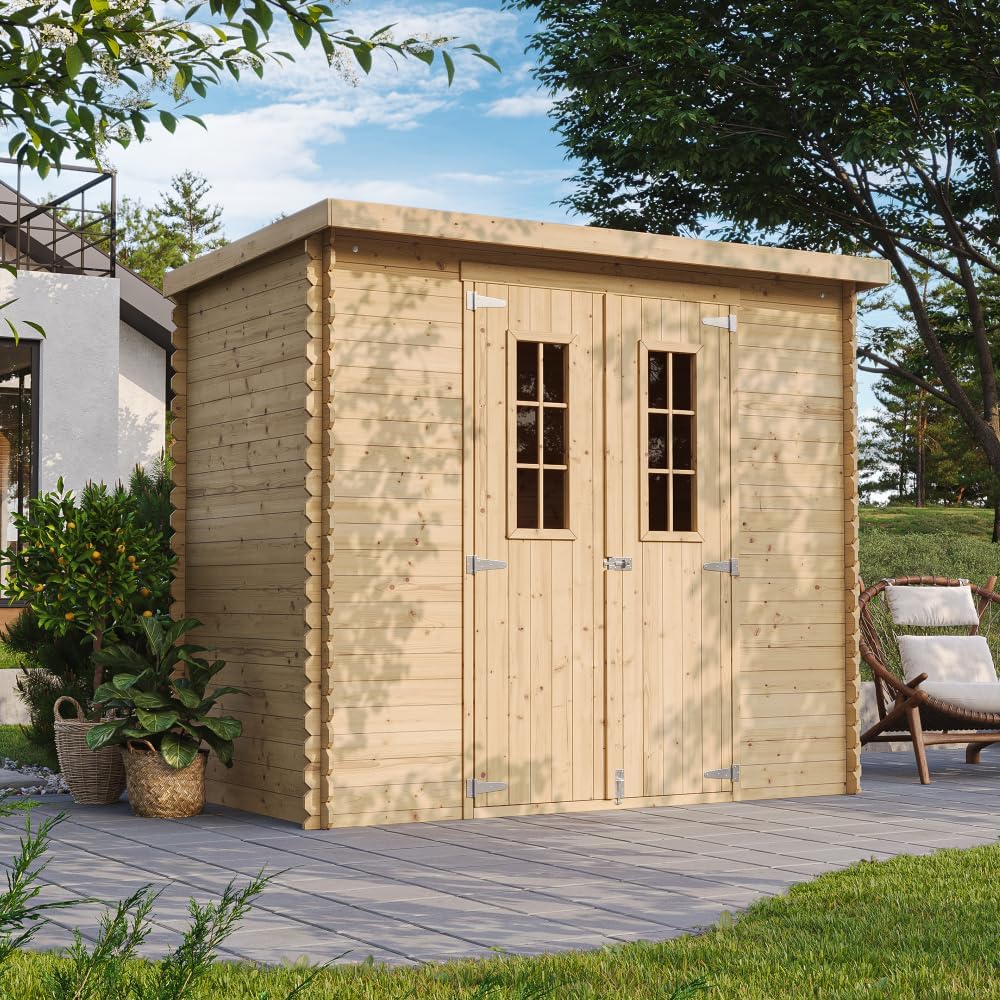 Abri de Jardin en Bois avec Sol TRAITÉ - Stockage extérieur l239xL142xH200cm/2.63 m2 - Petit abri à Outils, Local à vélos - jardinite M310C+M310G