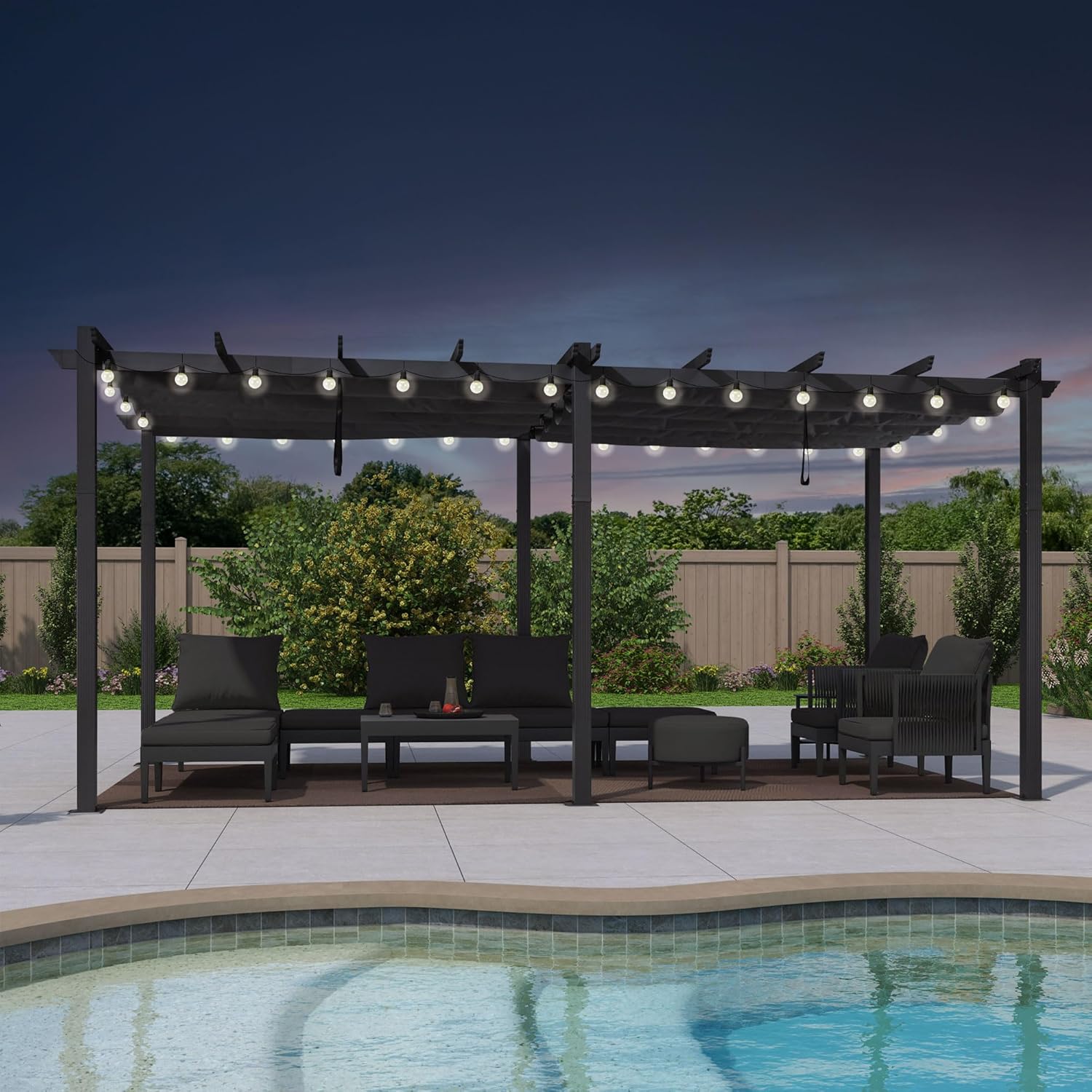 jardinite - Pergola aluminium 5,5x3m, éclairage LED, toit rétractable