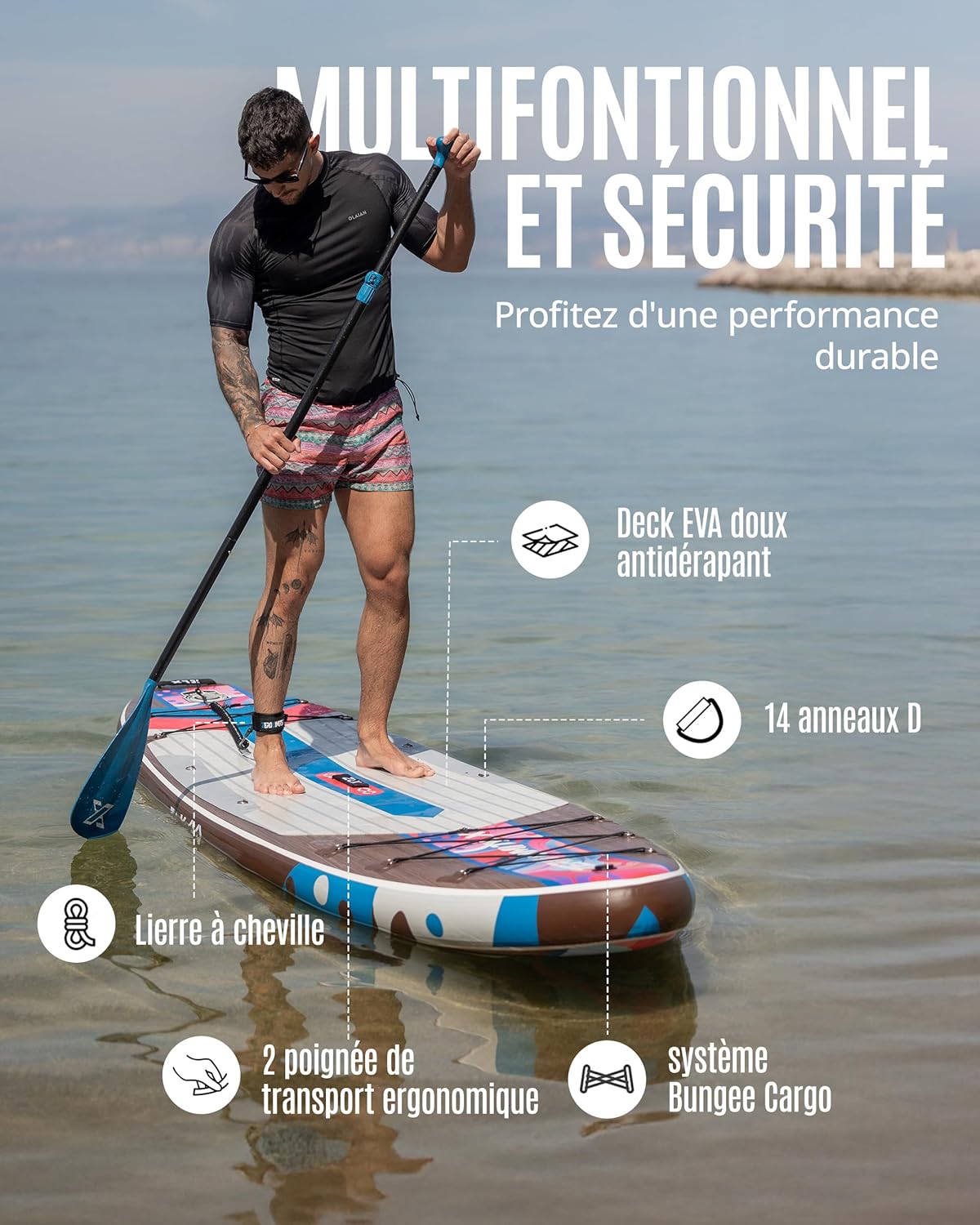 ZLX - Paddle Gonflable 2 places - 320x84cm - Sup avec siège kayak, accessoires, pour tous niveaux