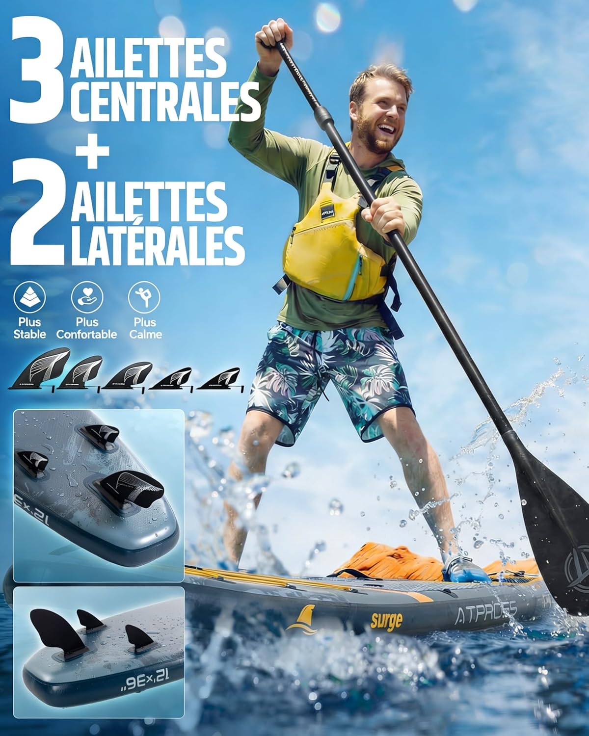 Planche de Paddle Gonflable Adulte avec Siège Kayak & Accessoires, 366x92cm Sup Extra Large & Stable, Charge 240kg, Kayak Gonflable 2 Places pour Yoga, Pêche et Surf